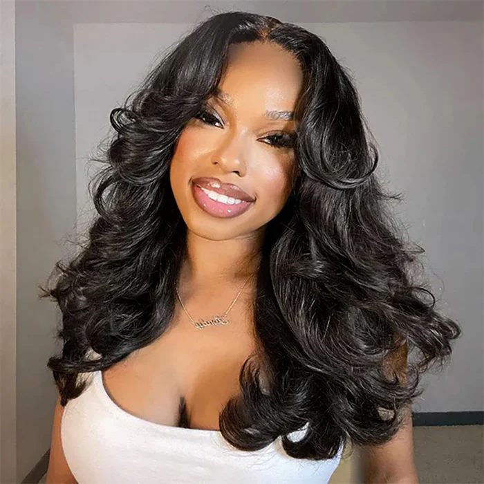 Butterfly Haircut Curtain Bangs Body Wave Glueless Wig 8x5/13x4/13x6 Bleached Knots Layered Cut HD Lace Wig - Image 4
