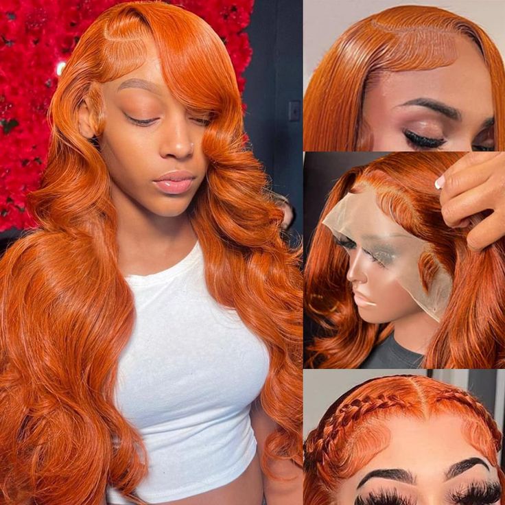 Cinnamon Orange Ginger Color #350 Straight/Body Wave 8x5 Pre Cut HD Lace Human Hair Glueless Wig - Image 3