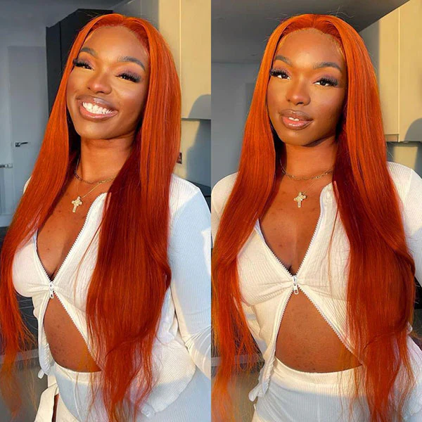 Cinnamon Orange Ginger Color #350 Straight/Body Wave 8x5 Pre Cut HD Lace Human Hair Glueless Wig - Image 4