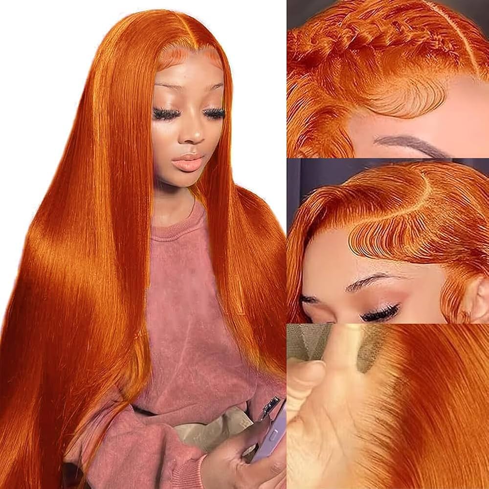 Cinnamon Orange Ginger Color #350 Straight/Body Wave 8x5 Pre Cut HD Lace Human Hair Glueless Wig - Image 5