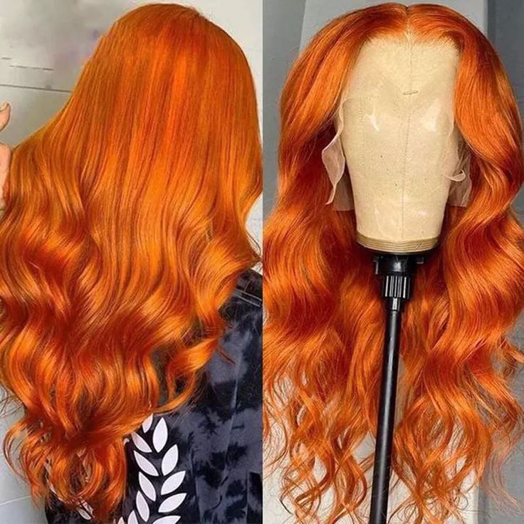 Cinnamon Orange Ginger Color #350 Straight/Body Wave 8x5 Pre Cut HD Lace Human Hair Glueless Wig - Image 6