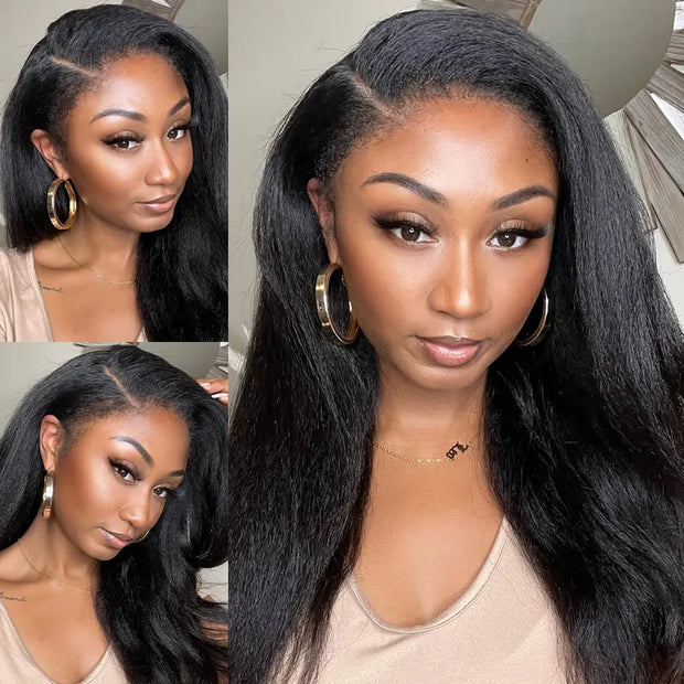 4C Edges Kinky Straight 360 HD Lace Human Hair Yaki Wig With Super Natural Hairline - Image 6