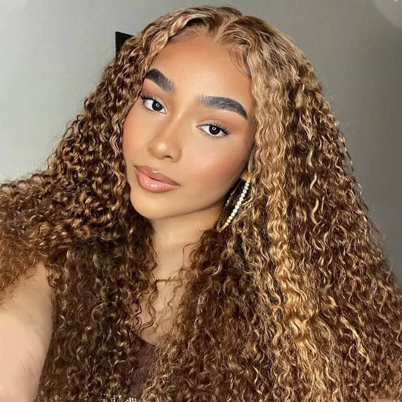 18"=$98 Highlight Piano Color Wig 4x4 HD Lace Closure Wig Deep Curly Human Hair Wig Special Offer - Image 5