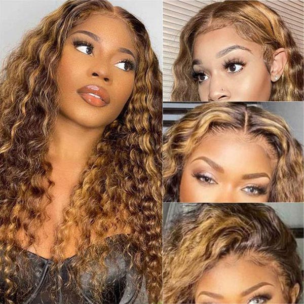 Clearance Sale | Highlight Brown Blonde Curly Wig 13x4 HD Lace Frontal Human Hair Wigs Special Offer - Image 3