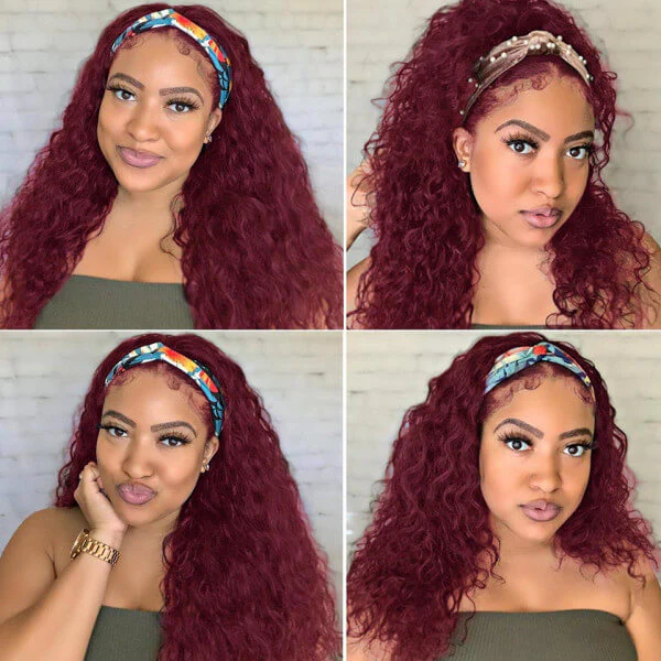 99J Burgundy Color Headband Wigs Straight/Body Wave Virgin Human Hair - Image 10