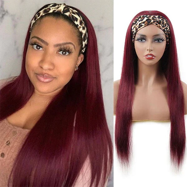 99J Burgundy Color Headband Wigs Straight/Body Wave Virgin Human Hair - Image 3