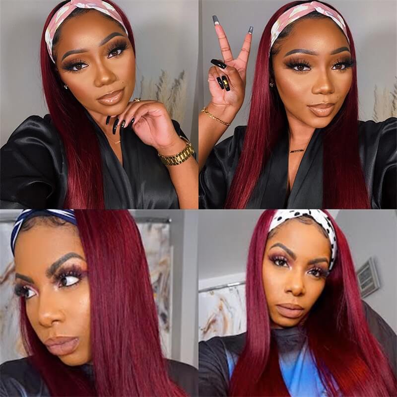 99J Burgundy Color Headband Wigs Straight/Body Wave Virgin Human Hair - Image 4