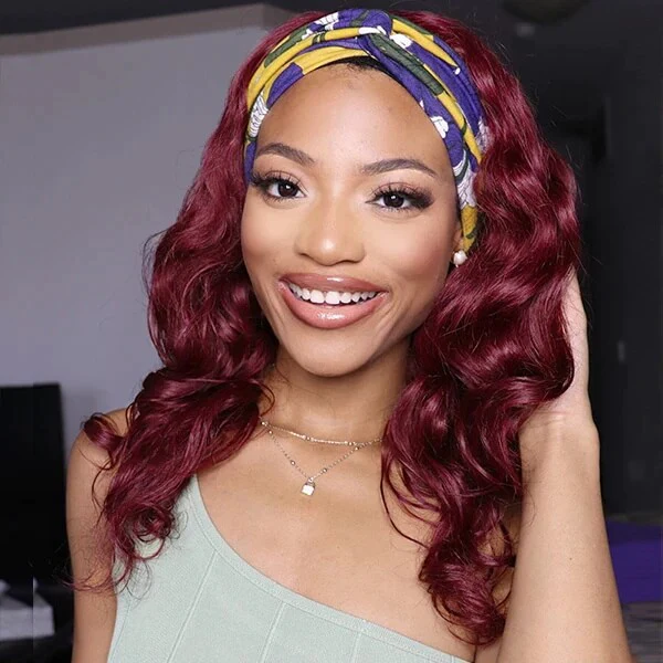 99J Burgundy Color Headband Wigs Straight/Body Wave Virgin Human Hair - Image 5