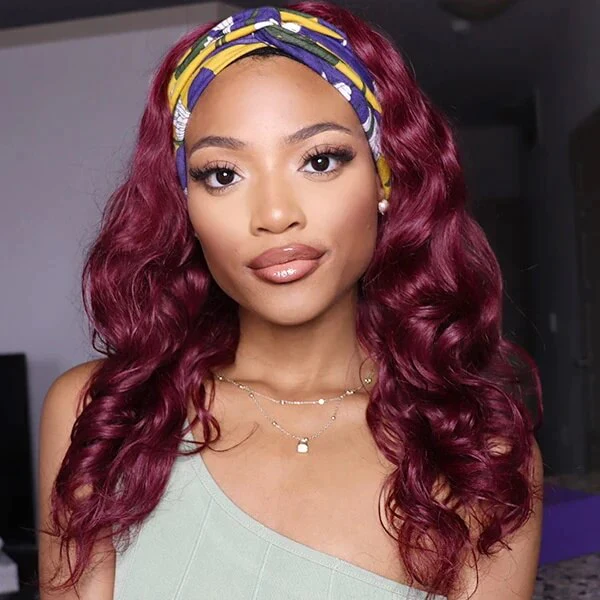 99J Burgundy Color Headband Wigs Straight/Body Wave Virgin Human Hair - Image 6