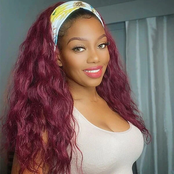 99J Burgundy Color Headband Wigs Straight/Body Wave Virgin Human Hair - Image 7