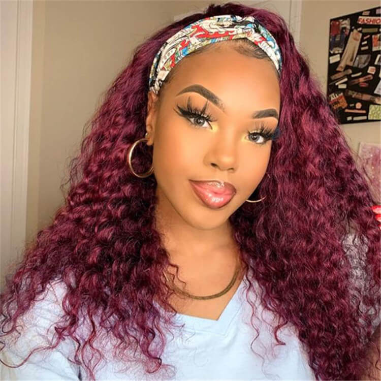 99J Burgundy Color Headband Wigs Straight/Body Wave Virgin Human Hair - Image 8