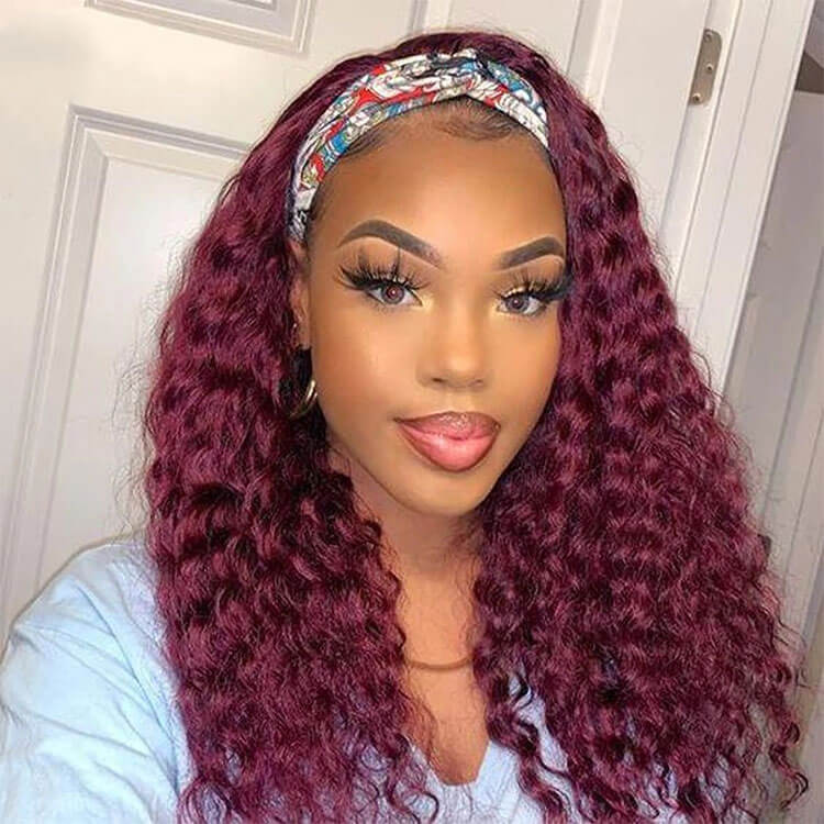 99J Burgundy Color Headband Wigs Straight/Body Wave Virgin Human Hair - Image 9