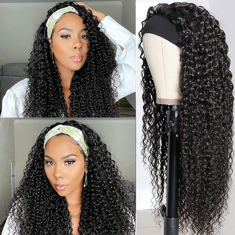 Afro Kinky Curly Headband Wig Human Hair Glueless None Lace Front Wigs Kinky Curly Wigs - Image 3