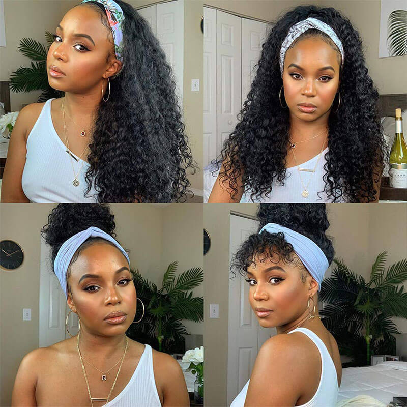 Afro Kinky Curly Headband Wig Human Hair Glueless None Lace Front Wigs Kinky Curly Wigs - Image 4