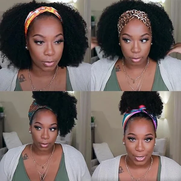 Afro Kinky Curly Headband Wig Human Hair Glueless None Lace Front Wigs Kinky Curly Wigs - Image 5