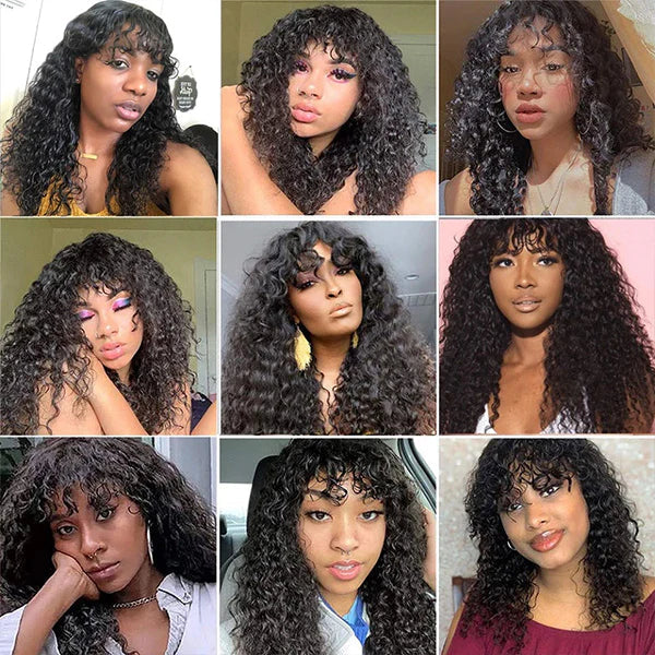 Curly Human Hair Wigs With Bangs Top Lace Front Human Hair Wigs 180% Density - Image 5