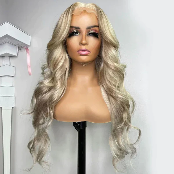 Curtain Bangs Blonde Hair With Highlights Wig Body Wave Glueless HD Lace Human Hair Wigs - Image 11