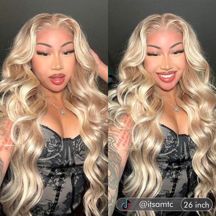 Curtain Bangs Blonde Hair With Highlights Wig Body Wave Glueless HD Lace Human Hair Wigs - Image 3