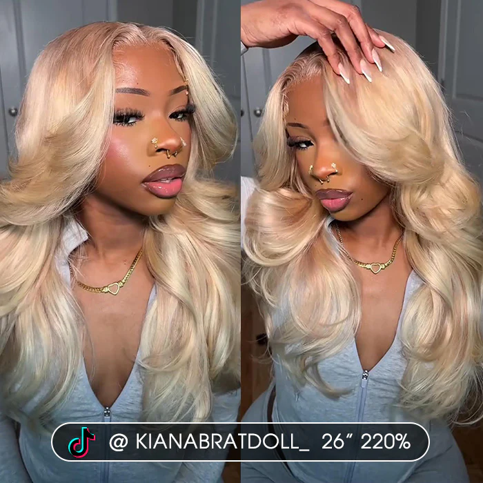 Curtain Bangs Blonde Hair With Highlights Wig Body Wave Glueless HD Lace Human Hair Wigs - Image 4