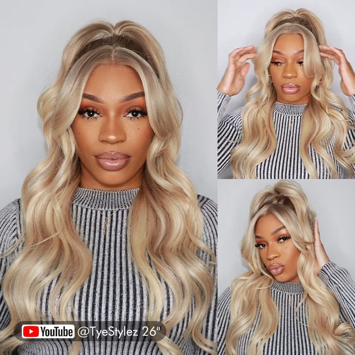 Curtain Bangs Blonde Hair With Highlights Wig Body Wave Glueless HD Lace Human Hair Wigs - Image 5