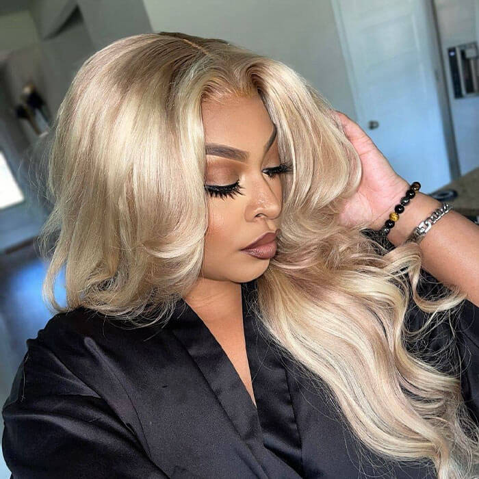 Curtain Bangs Blonde Hair With Highlights Wig Body Wave Glueless HD Lace Human Hair Wigs - Image 9