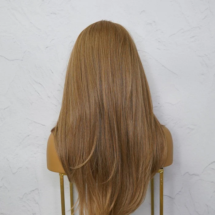 Curtain Bangs Caramel Blonde HD Lace Wig 1B/27 Colored Long Straight Ombre Human Hair Wig - Image 3