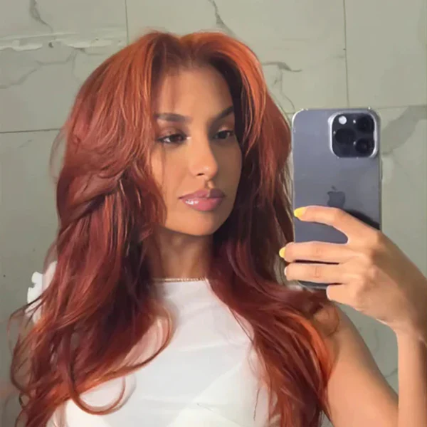 Curtain Bangs Glueless HD Lace Wig Reddish Brown Straight Human Hair Wigs with Adjustable Strap - Image 10