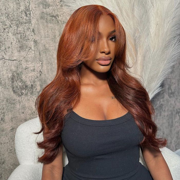 Curtain Bangs Glueless HD Lace Wig Reddish Brown Straight Human Hair Wigs with Adjustable Strap - Image 3