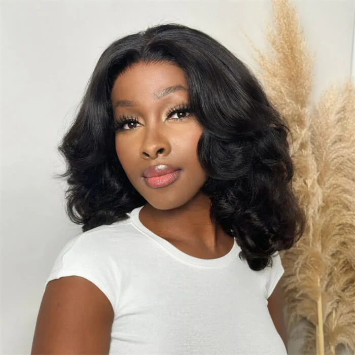 Curtain Bangs Short Wig Chic Retro Body Wave Glueless HD Lace Human Hair BOB Wigs - Image 5