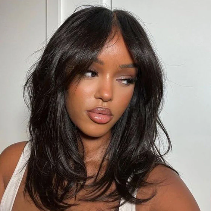 Curtain Bangs Straight Wig Layered Cut Hairstyles Glueless Human Hair HD Lace Wig - Image 3