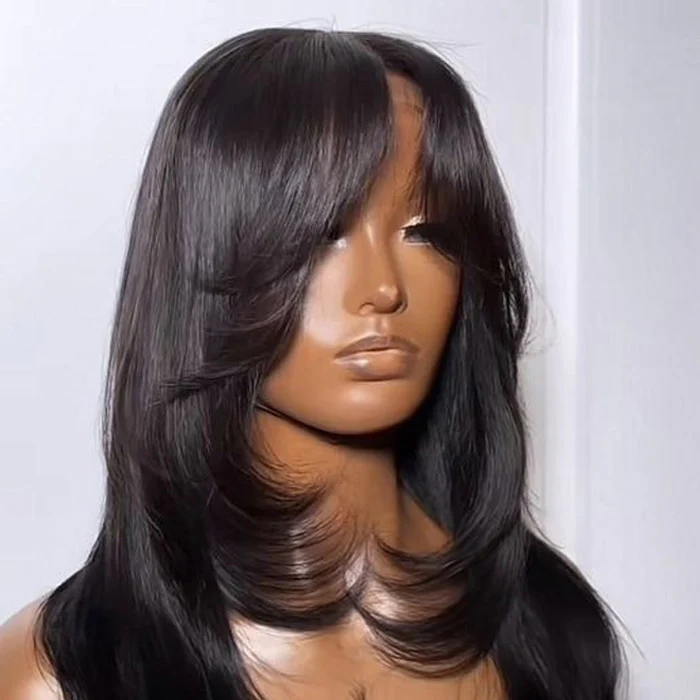 Curtain Bangs Straight Wig Layered Cut Hairstyles Glueless Human Hair HD Lace Wig - Image 4