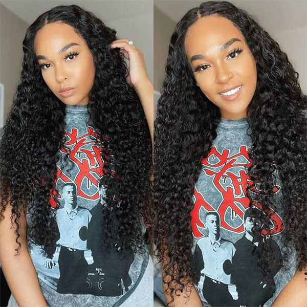Deep Wave HD Transparent 4x4 Lace Closure Wig Natural Black Human Hair Wigs - Image 4
