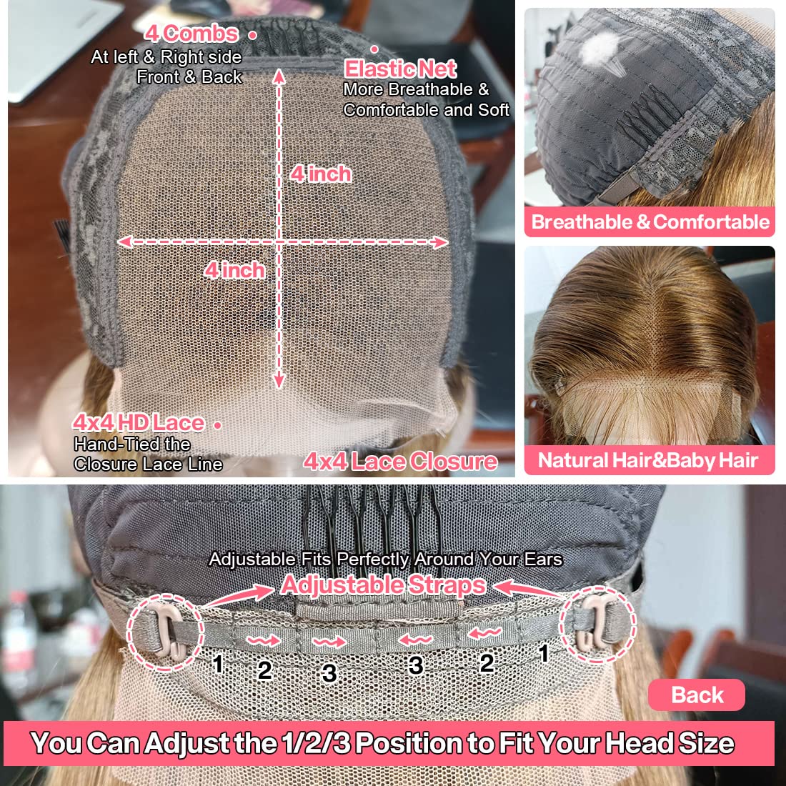 18"=$98 Highlight Wigs 4/27 Color 4x4 HD Lace Closure Wig Straight Human Hair Wig Special Offer - Image 6