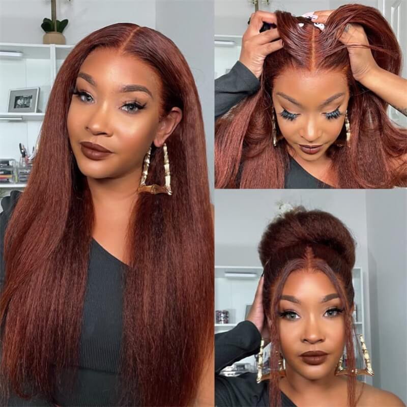 20"=$119 Kinky Straight #33 Reddish Brown Color 13x4 Lace Front Wig Glueless Lace wig Special Offer - Image 3