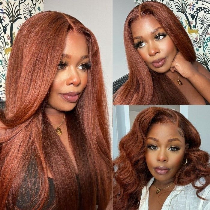 20"=$119 Kinky Straight #33 Reddish Brown Color 13x4 Lace Front Wig Glueless Lace wig Special Offer - Image 4