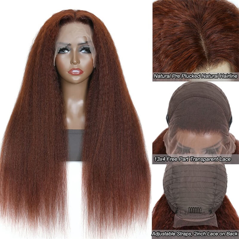 20"=$119 Kinky Straight #33 Reddish Brown Color 13x4 Lace Front Wig Glueless Lace wig Special Offer - Image 5