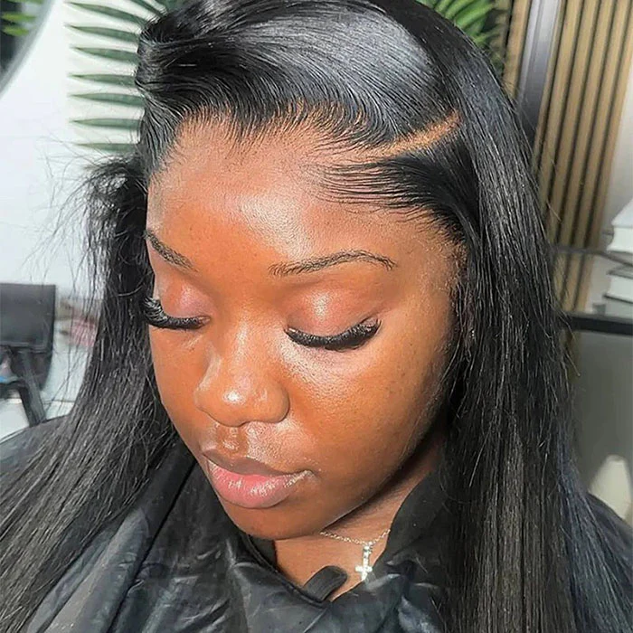 Flawless M-shaped Lagos Hairline Widows Peak Silk Straight Human Hair HD Lace Front Wig - Image 3