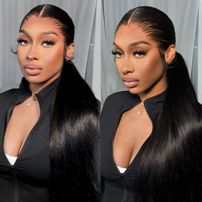 Flawless M-shaped Lagos Hairline Widows Peak Silk Straight Human Hair HD Lace Front Wig - Image 4