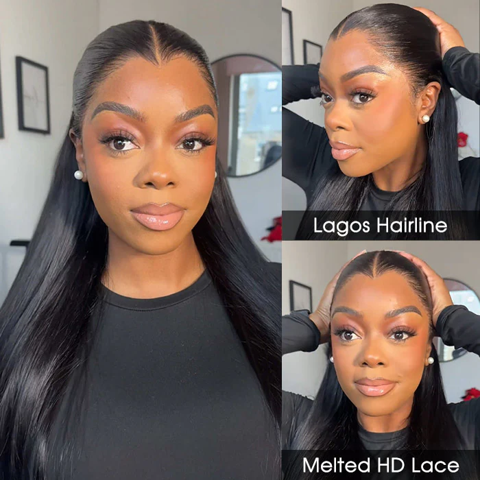 Flawless M-shaped Lagos Hairline Widows Peak Silk Straight Human Hair HD Lace Front Wig - Image 5