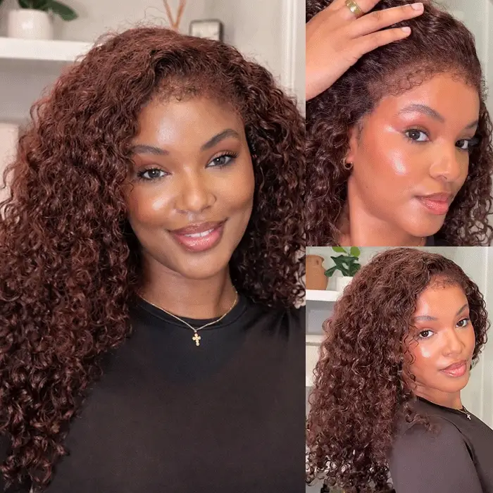Glueless 4C Edges Curly Wig Reddish Brown Auburn Color Human Hair HD Lace Wig Kinky Edges Natural Hairline - Image 4