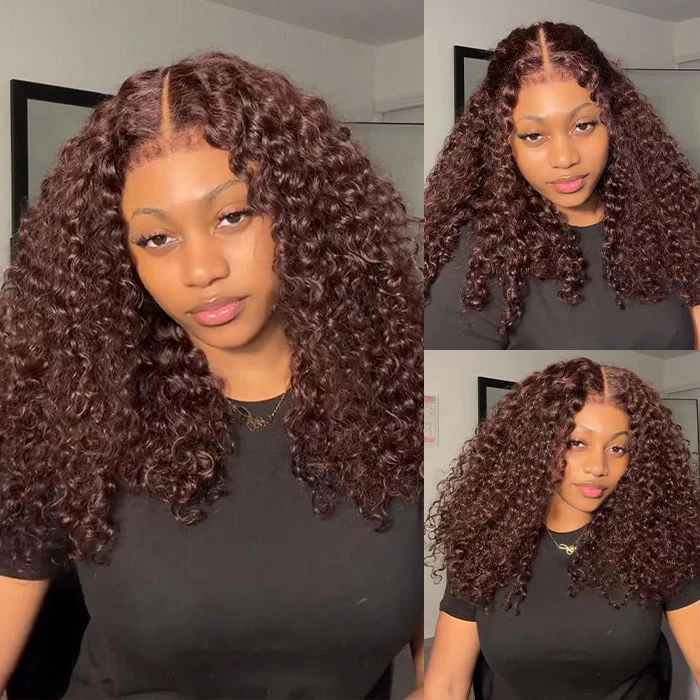 Glueless 4C Edges Curly Wig Reddish Brown Auburn Color Human Hair HD Lace Wig Kinky Edges Natural Hairline - Image 5