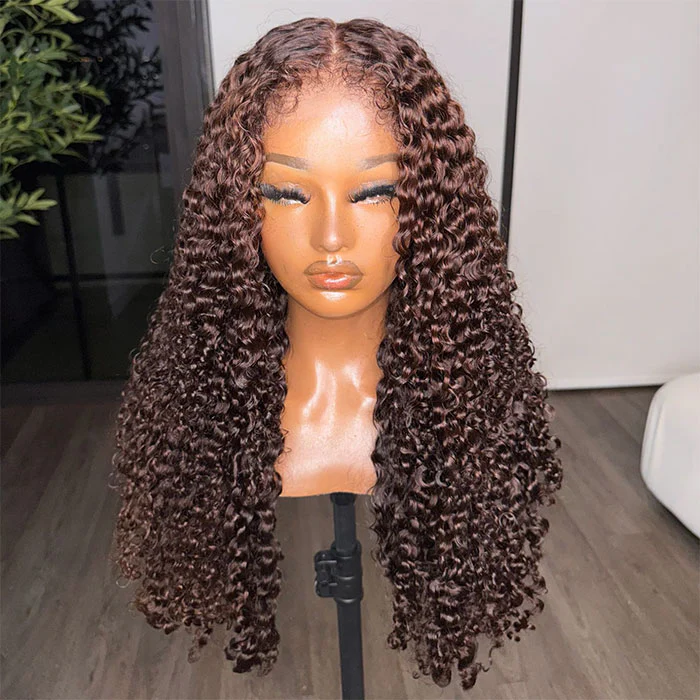 Glueless 4C Edges Curly Wig Reddish Brown Auburn Color Human Hair HD Lace Wig Kinky Edges Natural Hairline - Image 6