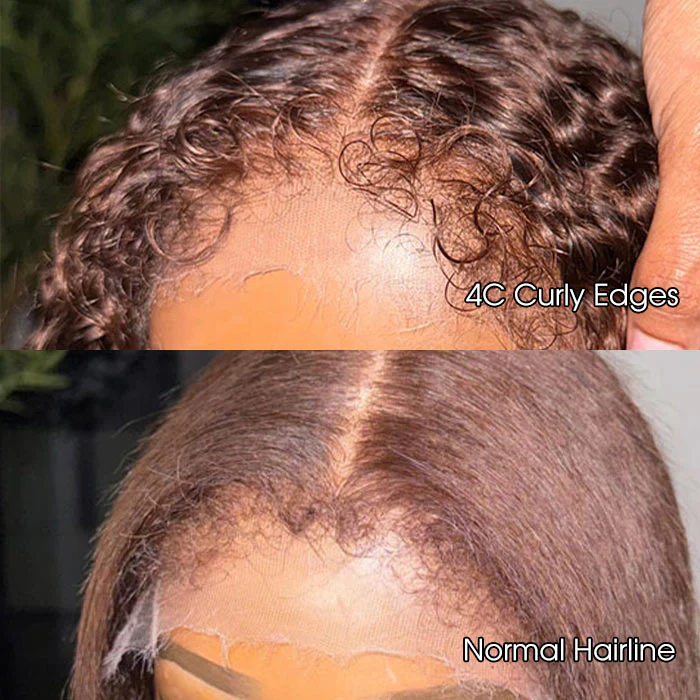Glueless 4C Edges Curly Wig Reddish Brown Auburn Color Human Hair HD Lace Wig Kinky Edges Natural Hairline - Image 9
