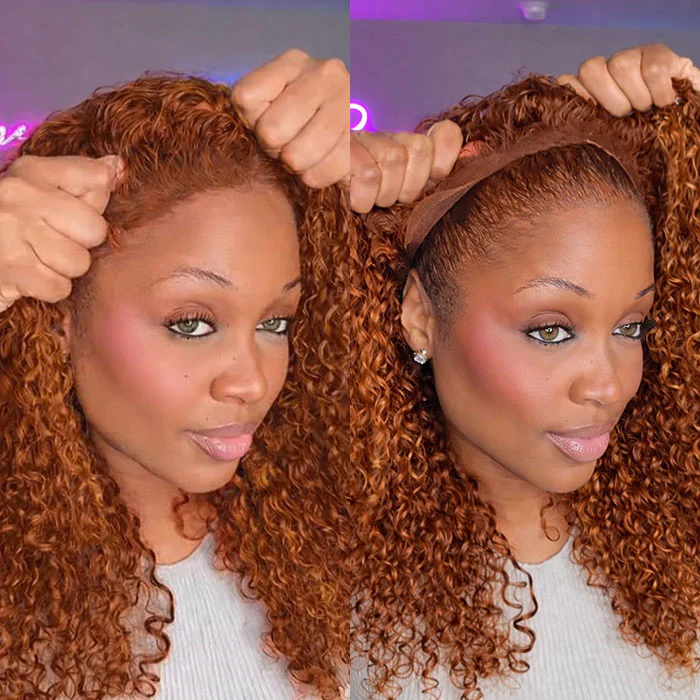 Glueless Curly 4C Hairline Kinky Edges Wig Sun-kissed Copper Brown Color Human Hair Wigs - Image 3