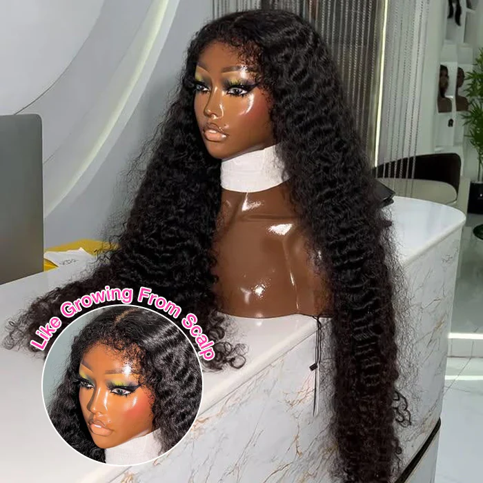 Glueless Deep Wave 8x5 Pre Cut Lace Wig 4C Hairline Kinky Edges Human Hair Wig with Curly Baby Hair Special Offer - Image 5