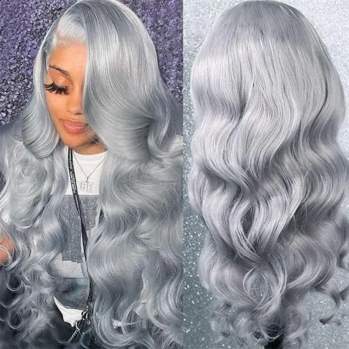 Grey Human Hair Body Wave Wig 13x4 HD Lace Frontal Wig Colored Human Hair Wigs For Women - Image 4