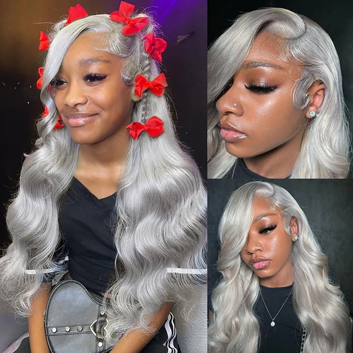 Grey Human Hair Body Wave Wig 13x4 HD Lace Frontal Wig Colored Human Hair Wigs For Women - Image 6