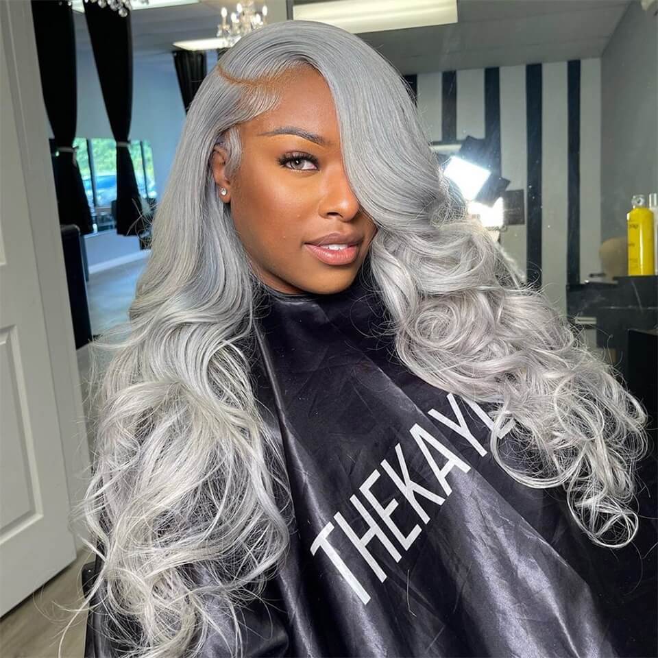 Grey Human Hair Body Wave Wig 13x4 HD Lace Frontal Wig Colored Human Hair Wigs For Women - Image 7
