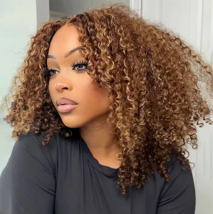 Exclusive Flash | Highlight Curly Bob Wig 220% Density 8x5 Pre Cut Lace Put on Go Wig Special Offer - Image 3
