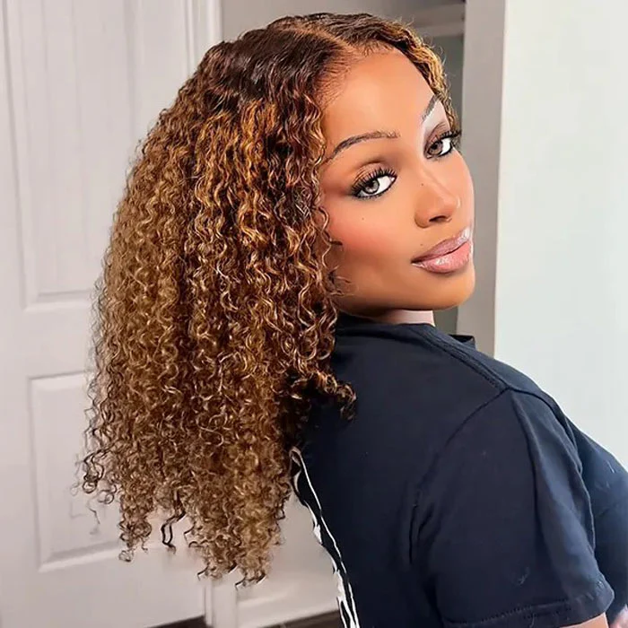 Exclusive Flash | Highlight Curly Bob Wig 220% Density 8x5 Pre Cut Lace Put on Go Wig Special Offer - Image 5